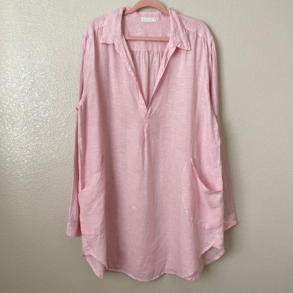 CP Shades Dress Womens Large Pink 100% Linen Mini Tunic Pockets Lagenlook Beach - Picture 3 of 13